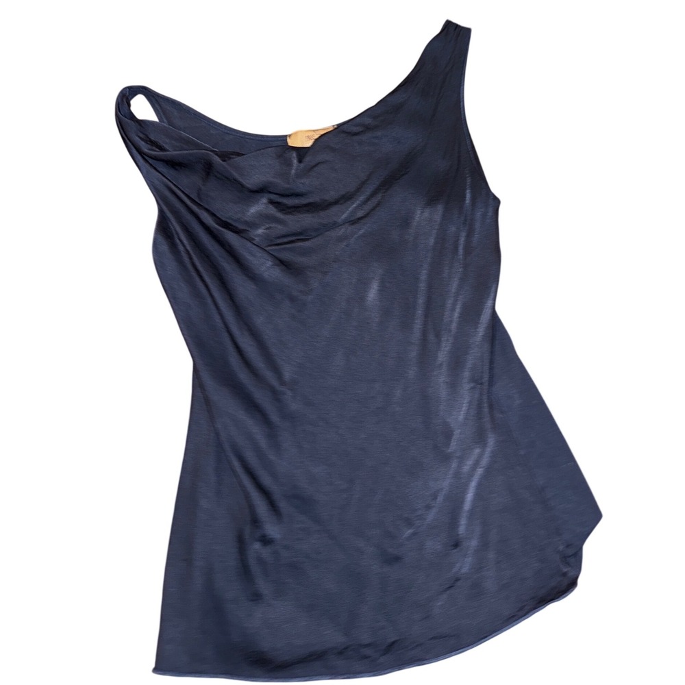 Free For Humanity Womans Navy Blue Silk Viscose Cowl Neck Tank Top Made in Italy